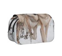 YXDVPALNE Imprimé Motif Loup Trousse à Crayons Portable à Double Coque avec Fermeture éclair