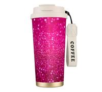 YXDVPALNE Imprimé pailleté rose,Tasse à café isotherme en acier inoxydable 316 avec cordon, 500 ml, idéale pour les voyages en voiture