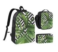 YXDVPALNE Imprimer des plantes tropicales exotiques d'été à motifs tropicaux,Ensemble de 3 sacs à dos, sac à lunch et trousse pour étudiant