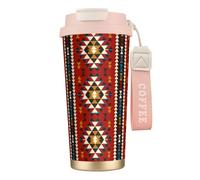 YXDVPALNE Indien du Sud-Ouest américain Aztèque Navajo,Tasse à café isotherme en acier inoxydable 316 avec cordon, 500 ml, idéale pour les voyages en voiture