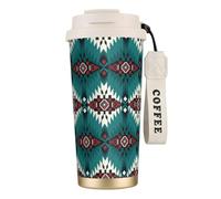 YXDVPALNE Indien du Sud-Ouest américain Aztèque Navajo,Tasse à café isotherme en acier inoxydable 316 avec cordon, 500 ml, idéale pour les voyages en voiture