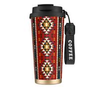 YXDVPALNE Indien du Sud-Ouest américain Aztèque Navajo,Tasse à café isotherme en acier inoxydable 316 avec cordon, 500 ml, idéale pour les voyages en voiture