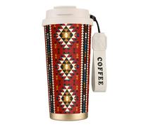YXDVPALNE Indien du Sud-Ouest américain Aztèque Navajo,Tasse à café isotherme en acier inoxydable 316 avec cordon, 500 ml, idéale pour les voyages en voiture