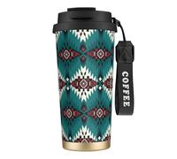 YXDVPALNE Indien du Sud-Ouest américain Aztèque Navajo,Tasse à café isotherme en acier inoxydable 316 avec cordon, 500 ml, idéale pour les voyages en voiture