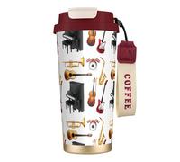 YXDVPALNE Instrument de musique Piano Guitare Saxophone,Tasse à café isotherme en acier inoxydable 316 avec cordon, 500 ml, idéale pour les voyages en voiture