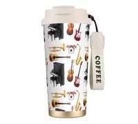 YXDVPALNE Instrument de musique Piano Guitare Saxophone,Tasse à café isotherme en acier inoxydable 316 avec cordon, 500 ml, idéale pour les voyages en voiture