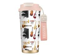 YXDVPALNE Instrument de musique Piano Guitare Saxophone,Tasse à café isotherme en acier inoxydable 316 avec cordon, 500 ml, idéale pour les voyages en voiture