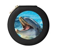 YXDVPALNE Joli dauphin imprimé, Boîte à bijoux pour femme Boîte à bijoux ronde en cuir PVC Organisateur de voyage