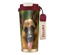 YXDVPALNE Joyeux berger allemand imprimé,Tasse à café isotherme en acier inoxydable 316 avec cordon, 500 ml, idéale pour les voyages en voiture