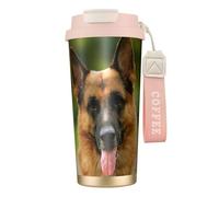 YXDVPALNE Joyeux berger allemand imprimé,Tasse à café isotherme en acier inoxydable 316 avec cordon, 500 ml, idéale pour les voyages en voiture