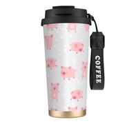 YXDVPALNE Joyeux petits cochons mignons,Tasse à café isotherme en acier inoxydable 316 avec cordon, 500 ml, idéale pour les voyages en voiture