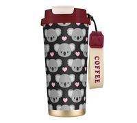 YXDVPALNE Koalas mignons et cœurs roses,Tasse à café isotherme en acier inoxydable 316 avec cordon, 500 ml, idéale pour les voyages en voiture