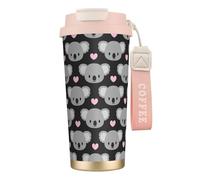 YXDVPALNE Koalas mignons et cœurs roses,Tasse à café isotherme en acier inoxydable 316 avec cordon, 500 ml, idéale pour les voyages en voiture