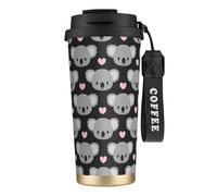 YXDVPALNE Koalas mignons et cœurs roses,Tasse à café isotherme en acier inoxydable 316 avec cordon, 500 ml, idéale pour les voyages en voiture