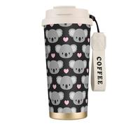 YXDVPALNE Koalas mignons et cœurs roses,Tasse à café isotherme en acier inoxydable 316 avec cordon, 500 ml, idéale pour les voyages en voiture