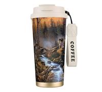 YXDVPALNE La faune des loups,Tasse à café isotherme en acier inoxydable 316 avec cordon, 500 ml, idéale pour les voyages en voiture