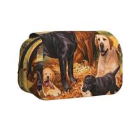 YXDVPALNE Labrador Golden Retriever d'automne remerciant Trousse à Crayons Portable à Double Coque avec Fermeture éclair
