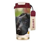 YXDVPALNE Labrador noir Camomille Chiens Retriever Noirs,Tasse à café isotherme en acier inoxydable 316 avec cordon, 500 ml, idéale pour les voyages en voiture