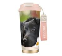 YXDVPALNE Labrador noir Camomille Chiens Retriever Noirs,Tasse à café isotherme en acier inoxydable 316 avec cordon, 500 ml, idéale pour les voyages en voiture