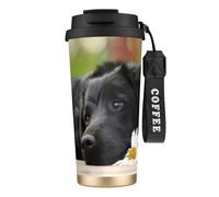 YXDVPALNE Labrador noir Camomille Chiens Retriever Noirs,Tasse à café isotherme en acier inoxydable 316 avec cordon, 500 ml, idéale pour les voyages en voiture