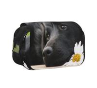 YXDVPALNE Labrador Noir Camomille Chiens Retriever Noirs Trousse à Crayons Portable à Double Coque avec Fermeture éclair