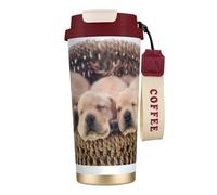 YXDVPALNE Labradors Petits chiots Golden Retriever,Tasse à café isotherme en acier inoxydable 316 avec cordon, 500 ml, idéale pour les voyages en voiture