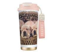 YXDVPALNE Labradors Petits chiots Golden Retriever,Tasse à café isotherme en acier inoxydable 316 avec cordon, 500 ml, idéale pour les voyages en voiture
