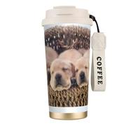 YXDVPALNE Labradors Petits chiots Golden Retriever,Tasse à café isotherme en acier inoxydable 316 avec cordon, 500 ml, idéale pour les voyages en voiture