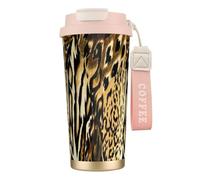 YXDVPALNE Léopard Lion Peau de Tigre Fourrure Bringée,Tasse à café isotherme en acier inoxydable 316 avec cordon, 500 ml, idéale pour les voyages en voiture