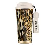 YXDVPALNE Léopard Lion Peau de Tigre Fourrure Bringée,Tasse à café isotherme en acier inoxydable 316 avec cordon, 500 ml, idéale pour les voyages en voiture