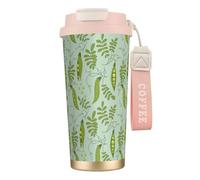 YXDVPALNE Les pois verts laissent des feuilles bleues,Tasse à café isotherme en acier inoxydable 316 avec cordon, 500 ml, idéale pour les voyages en voiture