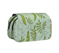 YXDVPALNE Les Pois Verts laissent des Feuilles Bleues Trousse à Crayons Portable à Double Coque avec Fermeture éclair
