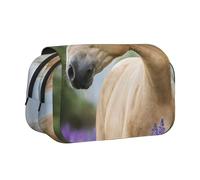 YXDVPALNE Magnifique Cheval Palomino Lavande Trousse à Crayons Portable à Double Coque avec Fermeture éclair