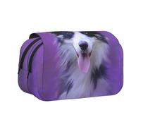 YXDVPALNE Magnifique Chiot Border Collie Trousse à Crayons Portable à Double Coque avec Fermeture éclair