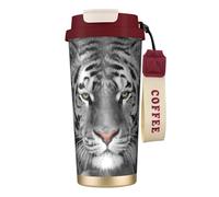 YXDVPALNE Magnifique imprimé tigre blanc,Tasse à café isotherme en acier inoxydable 316 avec cordon, 500 ml, idéale pour les voyages en voiture