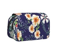 YXDVPALNE Magnifique Jardin de Fleurs, pétales Floraux, Feuilles, Prairie Orange Trousse à Crayons Portable à Double Coque avec Fermeture éclair
