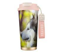 YXDVPALNE Malamute d'Alaska Bokeh Animaux de compagnie Chiens Mignon,Tasse à café isotherme en acier inoxydable 316 avec cordon, 500 ml, idéale pour les voyages en voiture