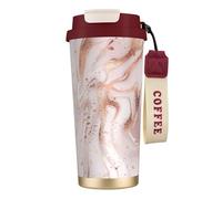 YXDVPALNE Marbre abstrait liquide avec texture éclaboussée de paillettes or rose,Tasse à café isotherme en acier inoxydable 316 avec cordon, 500 ml, idéale pour les voyages en voiture