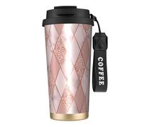 YXDVPALNE Marbre de luxe géométrique,Tasse à café isotherme en acier inoxydable 316 avec cordon, 500 ml, idéale pour les voyages en voiture