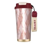 YXDVPALNE Marbre de luxe géométrique,Tasse à café isotherme en acier inoxydable 316 avec cordon, 500 ml, idéale pour les voyages en voiture