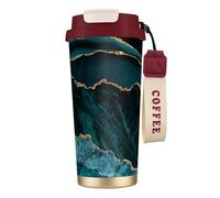YXDVPALNE Marbre émeraude bleu sarcelle et scapes,Tasse à café isotherme en acier inoxydable 316 avec cordon, 500 ml, idéale pour les voyages en voiture