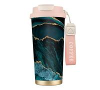 YXDVPALNE Marbre émeraude bleu sarcelle et scapes,Tasse à café isotherme en acier inoxydable 316 avec cordon, 500 ml, idéale pour les voyages en voiture