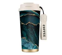 YXDVPALNE Marbre émeraude bleu sarcelle et scapes,Tasse à café isotherme en acier inoxydable 316 avec cordon, 500 ml, idéale pour les voyages en voiture