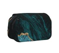 YXDVPALNE Marbre émeraude Bleu Sarcelle et scapes Trousse à Crayons Portable à Double Coque avec Fermeture éclair