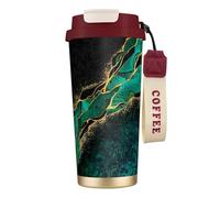 YXDVPALNE Marbre noir sarcelle, malachite verte avec veines dorées et taches dorées,Tasse à café isotherme en acier inoxydable 316 avec cordon, 500 ml, idéale pour les voyages en voiture