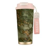 YXDVPALNE Marbre vert et or de luxe,Tasse à café isotherme en acier inoxydable 316 avec cordon, 500 ml, idéale pour les voyages en voiture