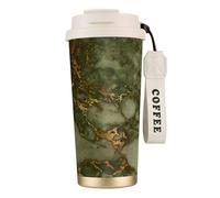 YXDVPALNE Marbre vert et or de luxe,Tasse à café isotherme en acier inoxydable 316 avec cordon, 500 ml, idéale pour les voyages en voiture