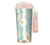 YXDVPALNE Marguerite Fleur luxuriante Floral,Tasse à café isotherme en acier inoxydable 316 avec cordon, 500 ml, idéale pour les voyages en voiture
