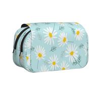 YXDVPALNE Marguerite Florale délicate Bleue et Blanche Trousse à Crayons Portable à Double Coque avec Fermeture éclair