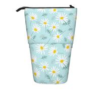 YXDVPALNE Marguerite Florale délicate Bleue et Blanche,Trousse à Crayons télescopique, Porte-Crayons avec Pochette à Crayons zippée
